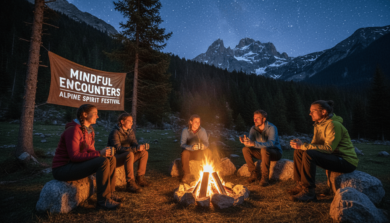 Evening campfire gathering in the Austrian Alps with people in conversation